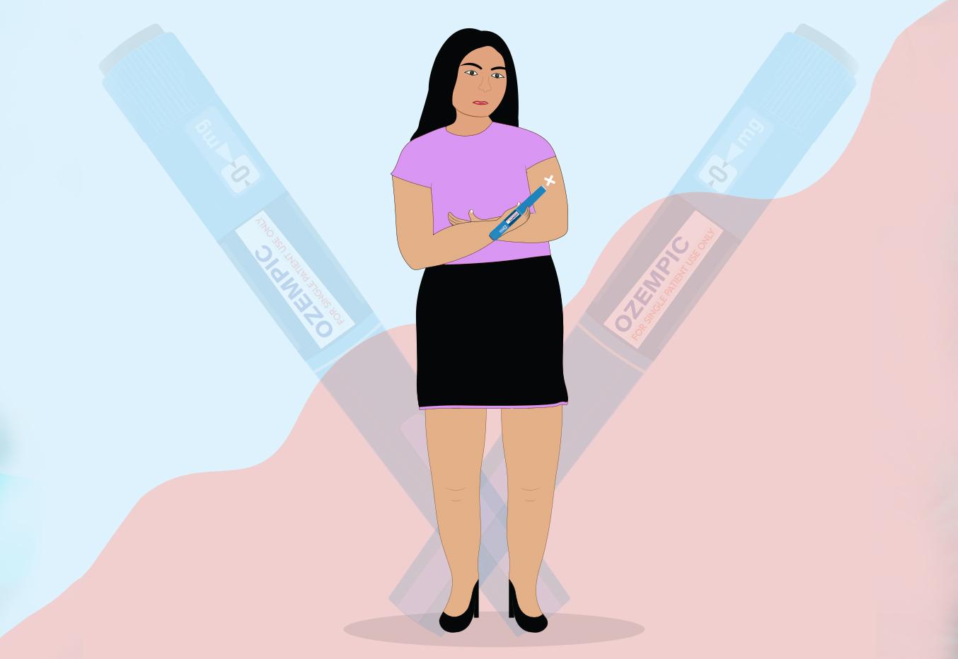 illustration woman holding ozempic
